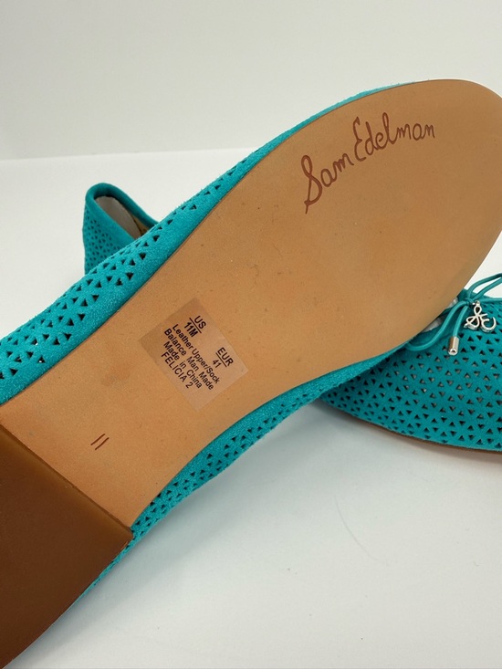 Sam Edelman Felicia 2 Cutout Perforated Leather Ballet Flat in Teal Size 11 - Picture 7 of 8